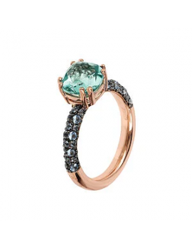 Bague Solitaire avec Pierre Prisma Gem Carrée et Pavé