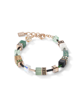 Bracelet GeoCUBE® Cristaux Swarovski® & pierres précieuses vert-beige