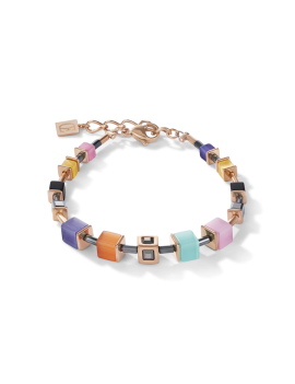 Bracelet GeoCUBE® Cube acier or rose & cristal multicolore couture