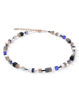 Collier GeoCUBE® or rose, blanc & bleu